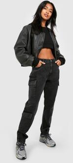 Petite Basic Slim Fit Cargo Jeans, Washed Black - 34