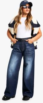 Petite Basics Hoge Taille Wijde Pantalon Jeans, Washed Indigo - 44