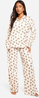 Petite Bear Print Langmouw Shirt & Broek Pyjama Set, Brown - 44