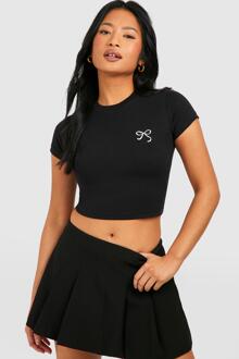 Petite Bow Embroidered Baby Tee, Black - L
