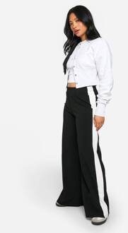 Petite Broek Met Contrasterende Strepen En Wijde Pijpen, Black - 36