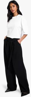 Petite Broek Met Strikriemdetail En Wijde Pijpen, Black - 42