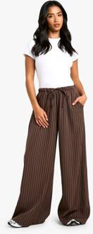 Petite Broek Met Trekkoord, Gestreept En Wijde Pijpen, Chocolate - 44