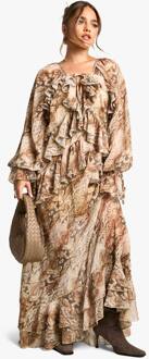 Petite Chiffon Maxi Jurk Met Slangenprint En Ruches Details, Natural - 40