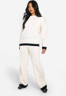 Petite Contrast Gebreide Sweater En Broek Co-Ord, Cream - L