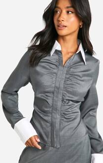 Petite Contrast Getailleerd Overhemd, Charcoal - 38