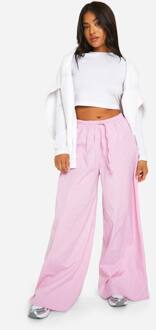 Petite Contrasterende Streep Trekkordel Taille Wijde Pijp Broek, Pale Pink - 40