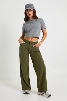 Petite Cord Broek Met Ingesnoerde Taille En Wijde Pijpen, Olive - 38