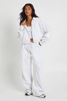 Petite Crop Top Met Diepe Zoom 3-Delig Trainingspak Met Capuchon, Ash Grey