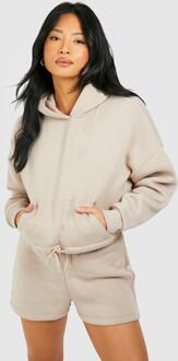 Petite Cropped Hoodie Short Tracksuit, Stone