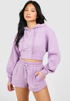 Petite Dsgn Applique Cropped Hoodie Washed Short Tracksuit, Lilac