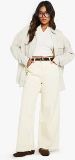 Petite Fray Hem Ecru Wijde Pijp Jeans, Ecru - 36