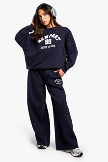 Petite Geborduurde Jogger Met Wijde Pijpen, Navy - L