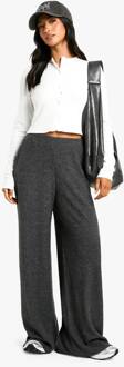 Petite Geborstelde Rib Broek Met Wijde Pijp, Charcoal - 34