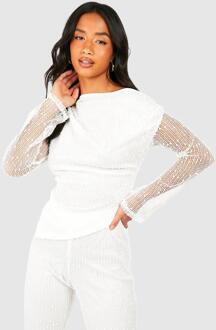 Petite Gebreide Gedrapeerde Asymmetrische Top Met Textuur, White - 42