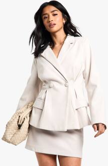 Petite Gestreepte Blazer Met Getailleerde Taille En Wollen Look, Taupe - 38