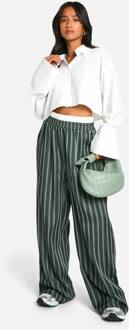 Petite Gestreepte Broek Met Contrasterende Tailleband En Wijde Pijpen, Green - 44