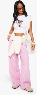 Petite Gestreepte Broek Met Trekkoord En Wijde Pijpen, Pink - 44