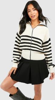 Petite Gestreepte Cardigan Met Rits, Black - 38