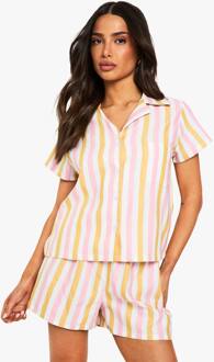 Petite Gestreepte Korte Mouw Overhemd & Korte Broek Pajamaset, Multi - 36