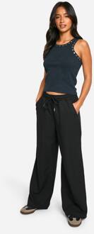 Petite Getailleerde Broek Met Trekkoord-Tailleband En Wijde Pijpen, Black - 38