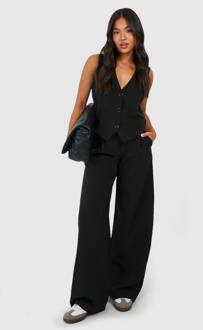 Petite Getailleerde Broek Met Wijde Pijpen, Black - 42