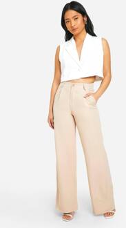 Petite Getailleerde Broek Met Wijde Pijpen, Stone - 38