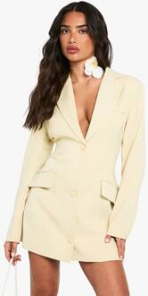 Petite Getailleerde Gestructureerde Blazerjurk Met Geaccentueerde Taille, Lemon - 46