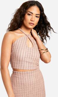Petite Getextureerde Halter Crop Top Met Sleutelgat, Stone - 40