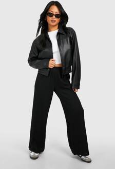 Petite Getextureerde Ripple Broek Met Wijde Pijpen, Black - 34