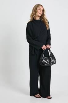 Petite Geweven Draperend Lange Mouw Blouse & Broek Co-Ord, Black - 38