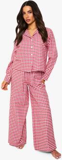 Petite Gingham Flannel Lange Mouw Overhemd & Broeken Pyjama Set, Red - 42