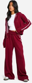 Petite Hoodie Met Gestreepte Details En Gebreide Stof En Broek Met Taille-Detail En Uitlopende Pijpen, Burgundy - XS