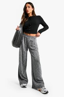 Petite Jersey Marl Broek Met Wijde Pijpen, Grey Marl - 44