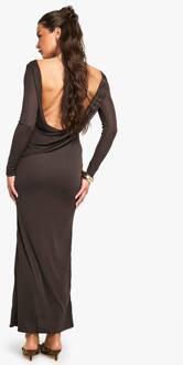 Petite Jurk Met Drapering Op De Rug, Lange Mouwen En Maxi Lengte, Chocolate - 42
