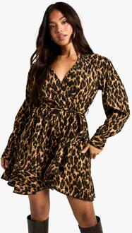 Petite Jurk Met Luipaardprint, Ruches En Wikkelontwerp, Animal - 34