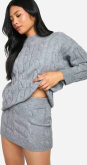 Petite Kabelgebreide Trui En Minirok Co-Ord, Charcoal - S