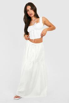 Petite Lace Trim Tiered Woven Maxi Skirt, White - 10