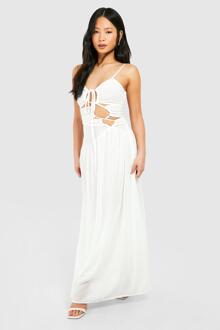 Petite Lace Up Detail Maxi Dress, White - 6