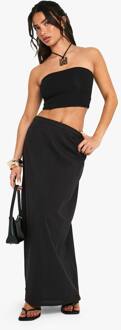 Petite Linen Split Back Maxi Rok, Black - 36