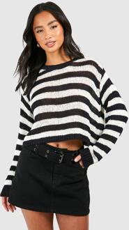 Petite Loose Knit Stripe Sweater, Black - M