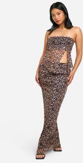 Petite Luipaard Mesh Maxi Rok, Tan - 42