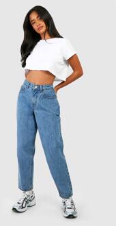 Petite Mid Blue High Rise Mom Jeans 28', Mid Blue - 42