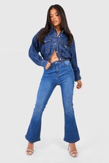 Petite Middelblauwe Flared High Waist Skinny Jeans 28', Mid Blue - 34