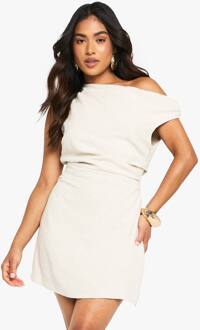 Petite Mini-Jurk Met Linnenlook, Drape Twist Band, Natural - 36