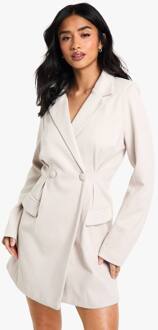 Petite Op Maat Gemaakte Getailleerde Blazerjurk In Visgraatpatroon, Taupe - 40