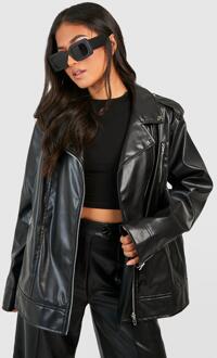 Petite Oversized Nepleren Biker Jas, Black - 36