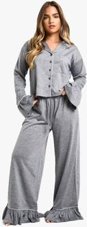 Petite Pajamaset Met Ruchézoom: Langemouwenoverhemd & Broek, Grey Marl - 36