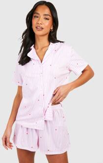 Petite Pinstripe Korte Mouwen Overhemd & Shorts Pyjama Set, Pink - 44