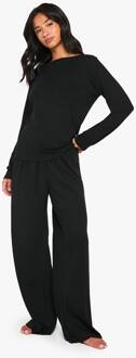 Petite Pointelle Pajamaset Met Top Met Lange Mouwen En Wijde Broek, Black - 36